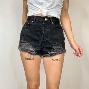 ASOS distressed denim shorts high rise black 100% cotton grunge biker 2981